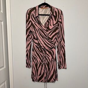 Andamane Jane Mini Wrap Dress Zebra Print Pink Brown (Size 42/US 6)